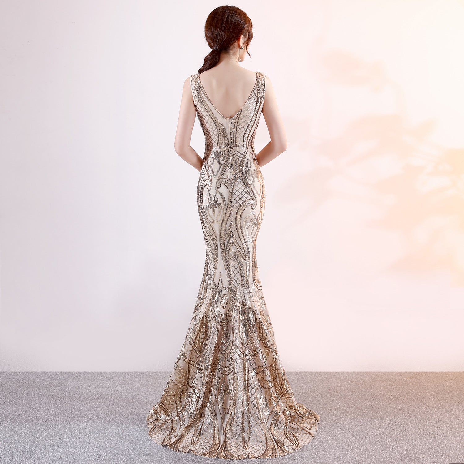Sequined Embroidery V neck Dress