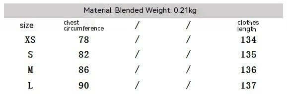 Size chart for Foil Luxe Dress Foil Luxe Dress showing XS, S, M, L measurements for chest circumference and length.