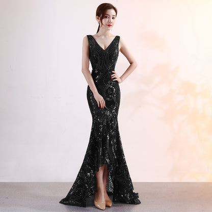 Sequined Embroidery V neck Dress