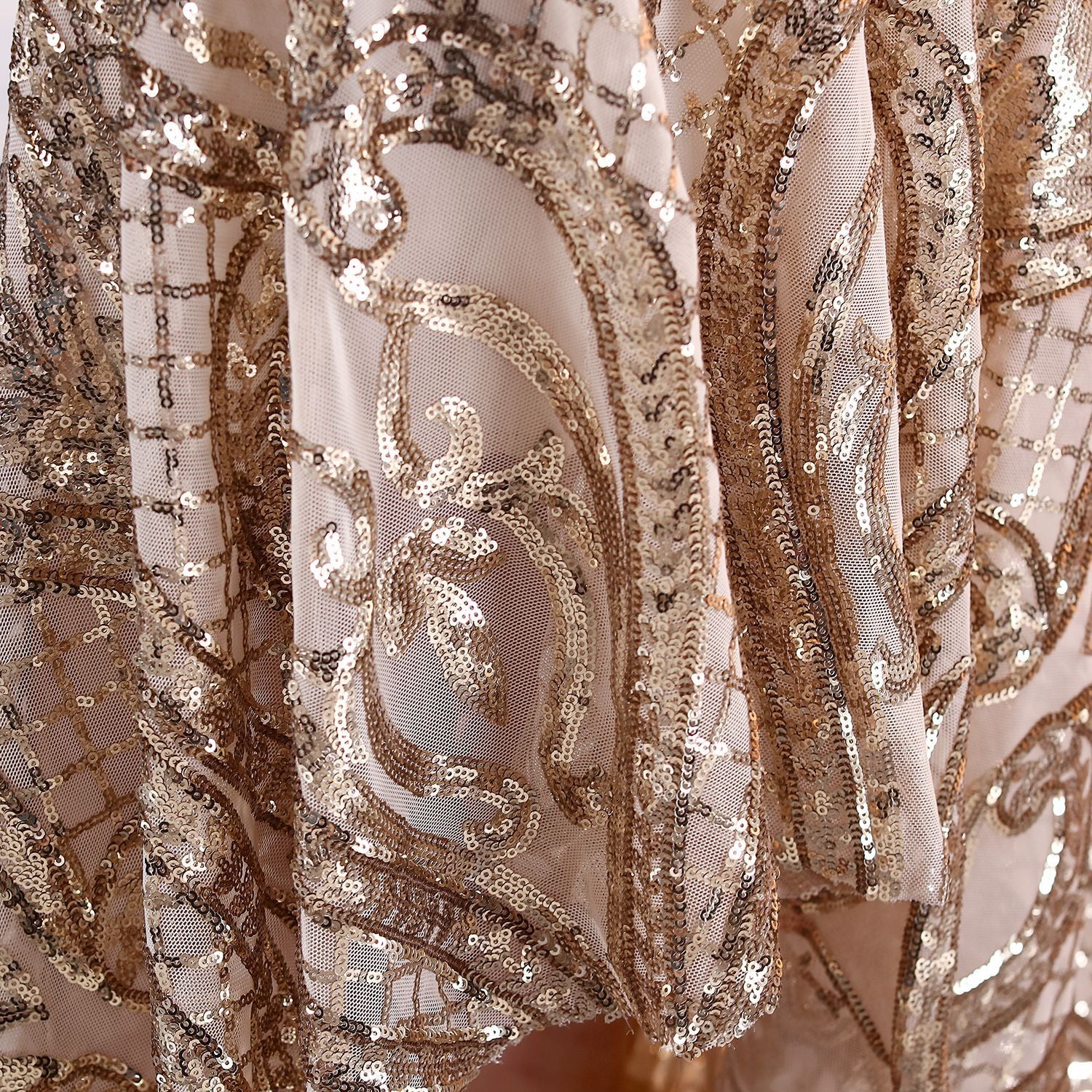 Sequined Embroidery V neck Dress