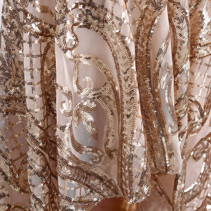 Sequined Embroidery V neck Dress