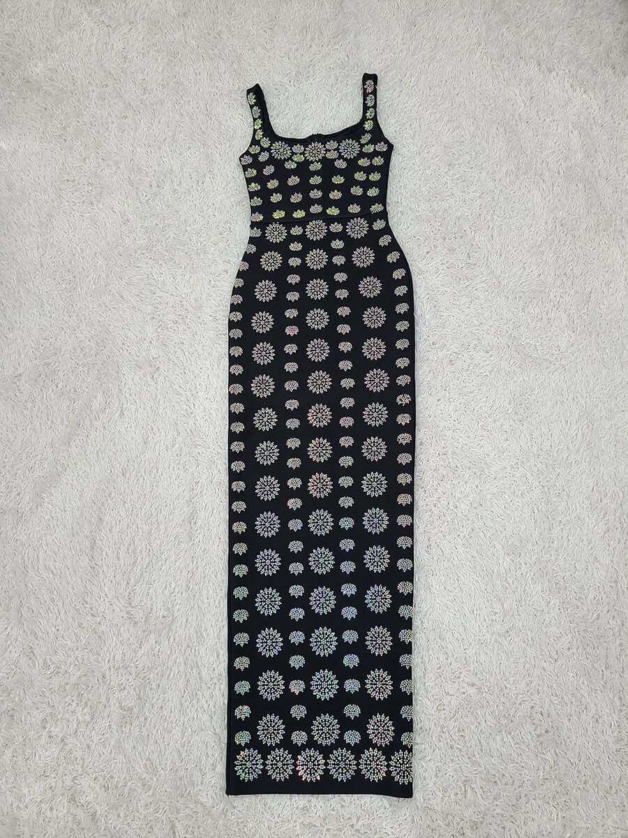Noir Crystal Gown Noir Crystal Gown featuring a floral pattern on a sleek black background.