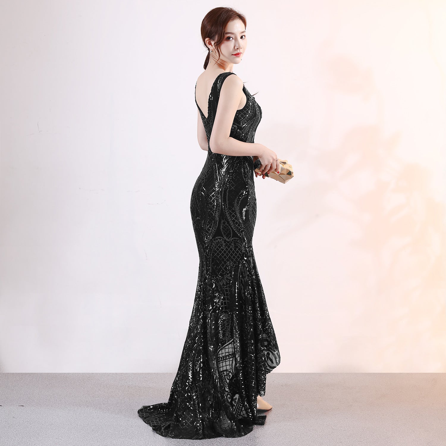 Sequined Embroidery V neck Dress