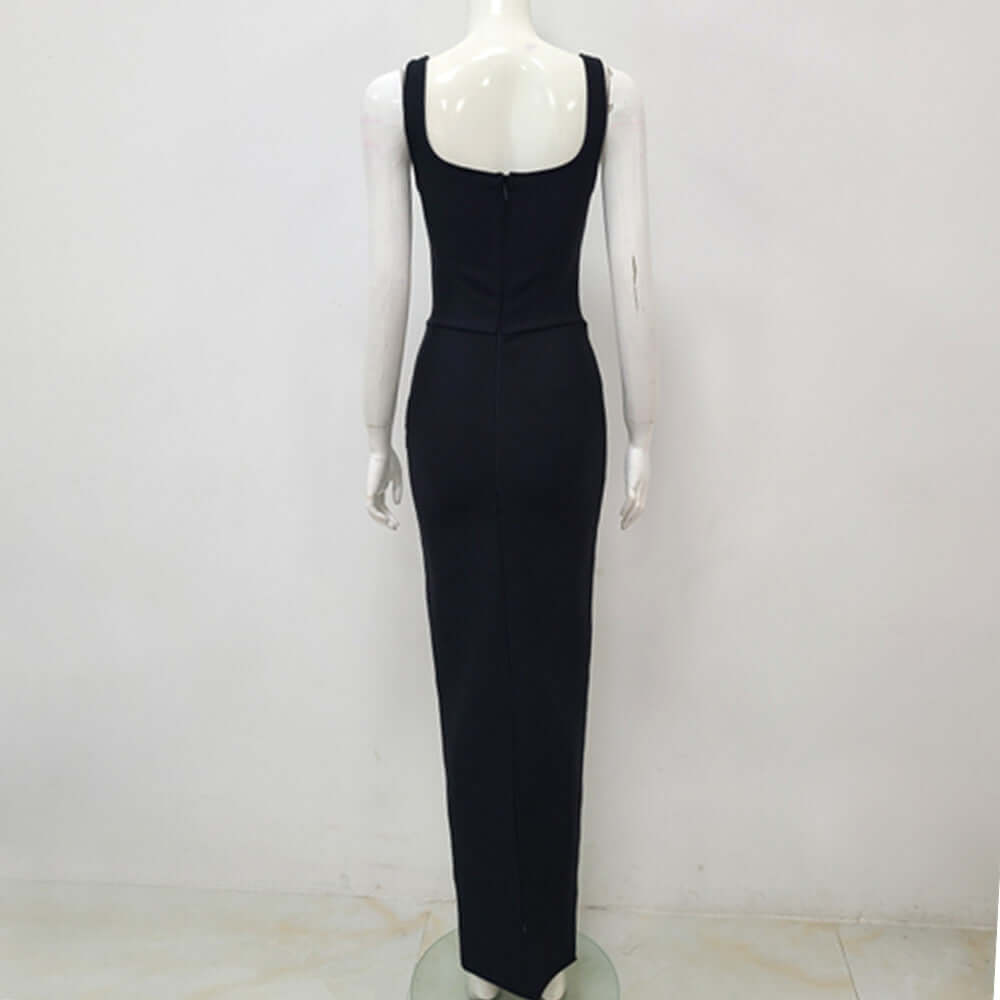 Noir Crystal Gown Noir Crystal Gown showcased on a mannequin from the back, highlighting its elegant design.